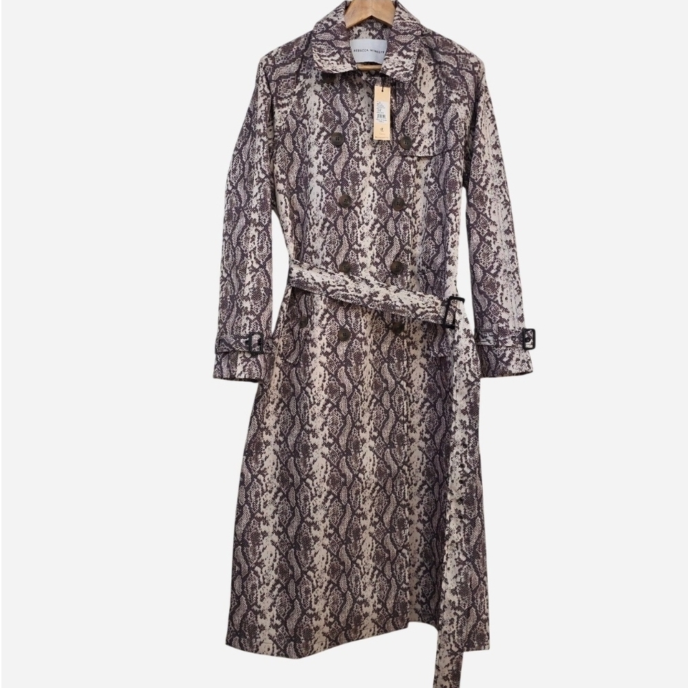 Rebecca Minkoff Neutrals Snakeskin Patterned Belted Trench Coat, M